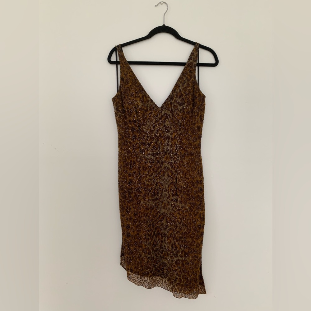 JMDC-Leopard print beaded pure silk sleeveless dress